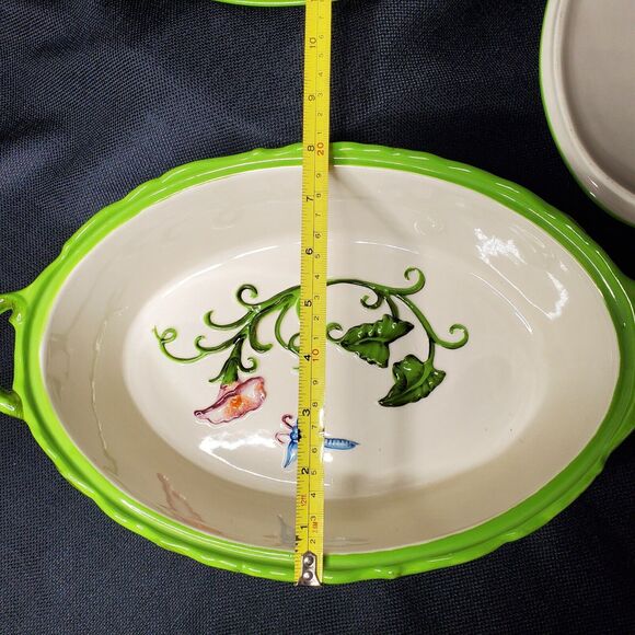 Temptations by Tara Green Dragonfly Ovenware Covered Casserole Set Oval 2qt, 1qt - Picture 9 of 14